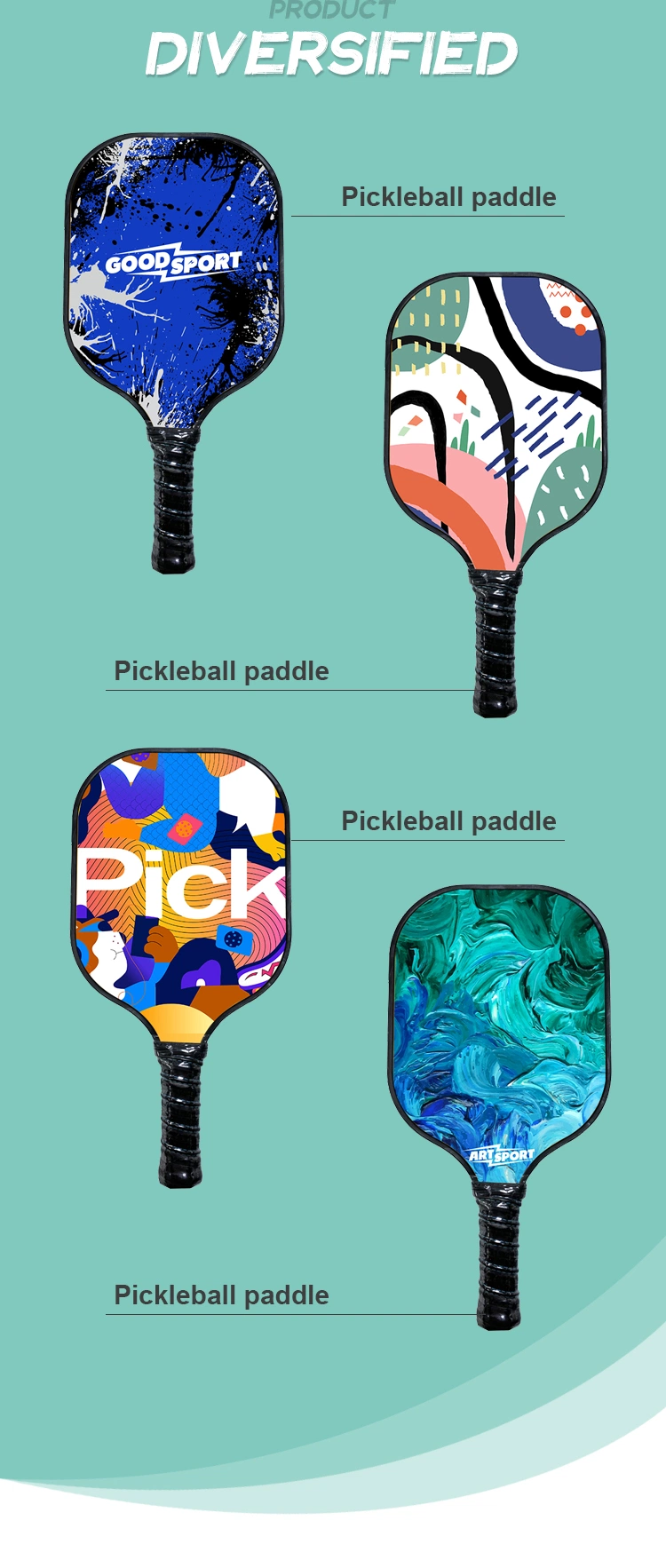 PA Injection Molding Custom Manufacturer PP Racket Pickleball with 4 Carrying Bag T700 Carbon Color Carbon Fiber Pickle Balls