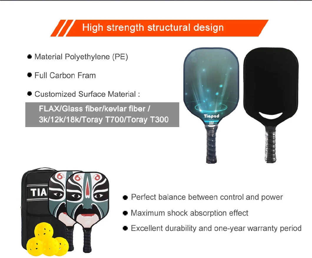 Hot Sale Hi Level Professional 16 mm 19mm 20mm Toray T700 Raw Carbon Fiber Thermoformed Pickelball Pickleball Paddle Racket