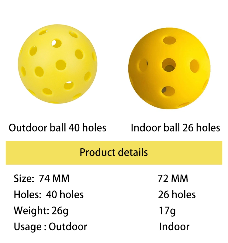 Hot Sale Usapa Approved 72mm 26 Holes Indoor Pickle Ball Customized Color Logo Pickleball Balls