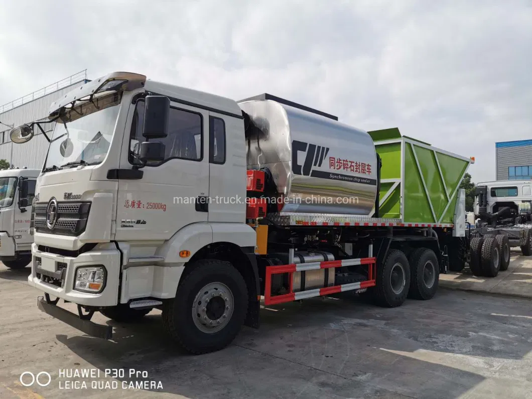 Shacman 10 Wheelers 8m3 Bitumen Tank and 12m3 Gravel Tank Asphalt Spraying Truck for Sale