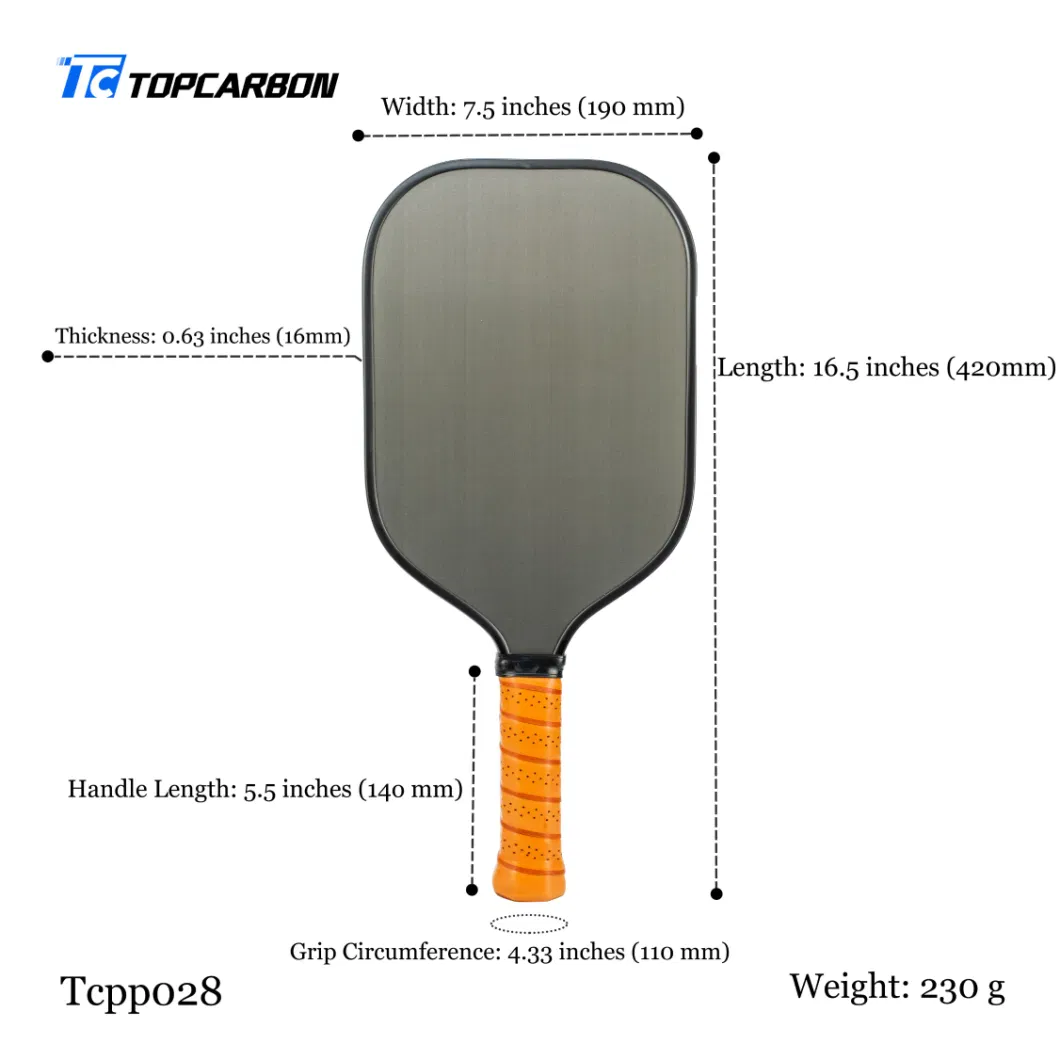 High End Raw T700 Carbon Fiber Texture Face with Honeycomb Polypropylene Core Elongated Pickleball Paddle