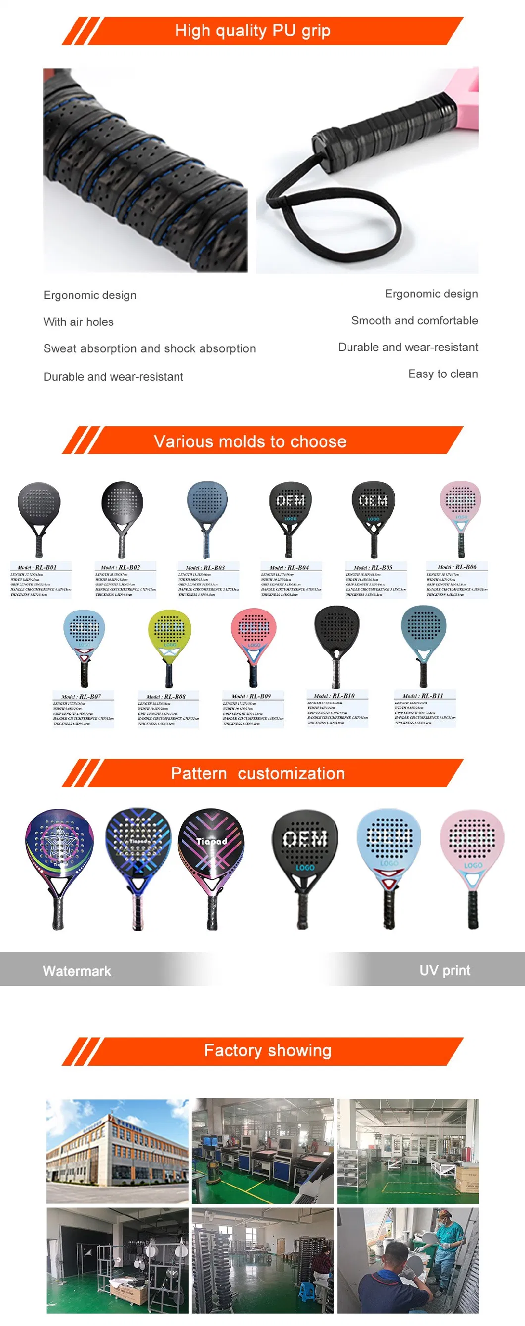 Made in China Professional Customized Carbon Fiber Composite Palas Padel Rackets