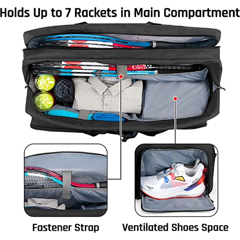 Pickleball Badminton Tennis Rackets Duffle Bag with Separate Shoe Compartment