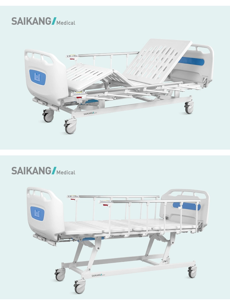 D3w Portable Casters 3 Cranks 3 Function Folding Clinic Furniture Adjustable Manual Medical Patient Nursing Metal Hospital Bed