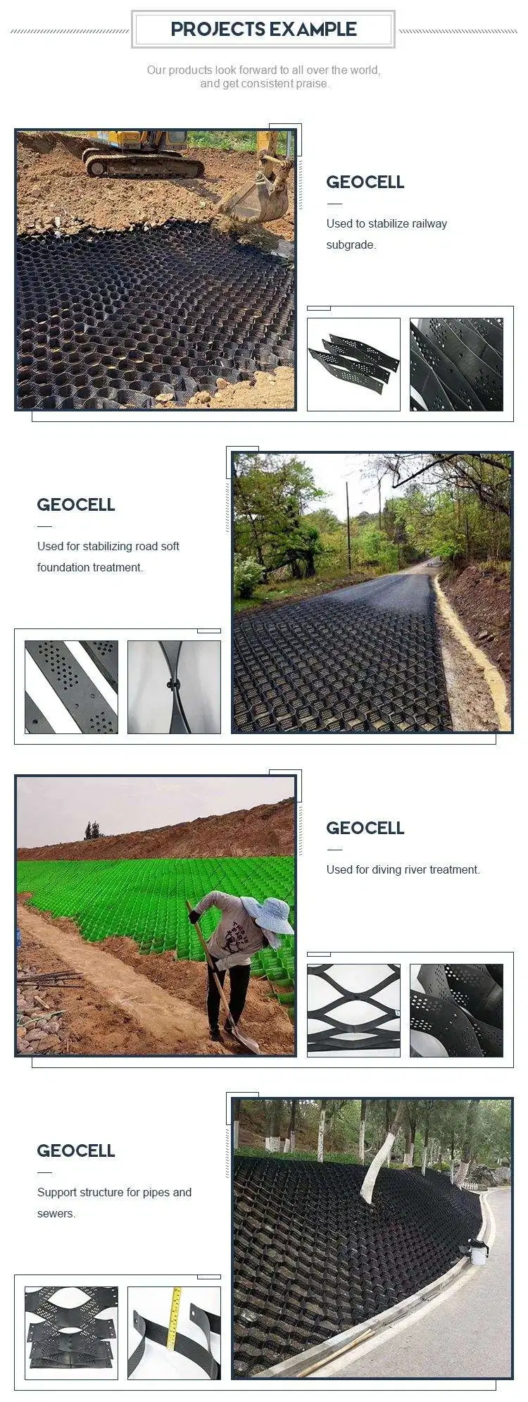 Plastic Driveway Gravel Grid HDPE Geocell for Soil Stabilization Retaining Walls