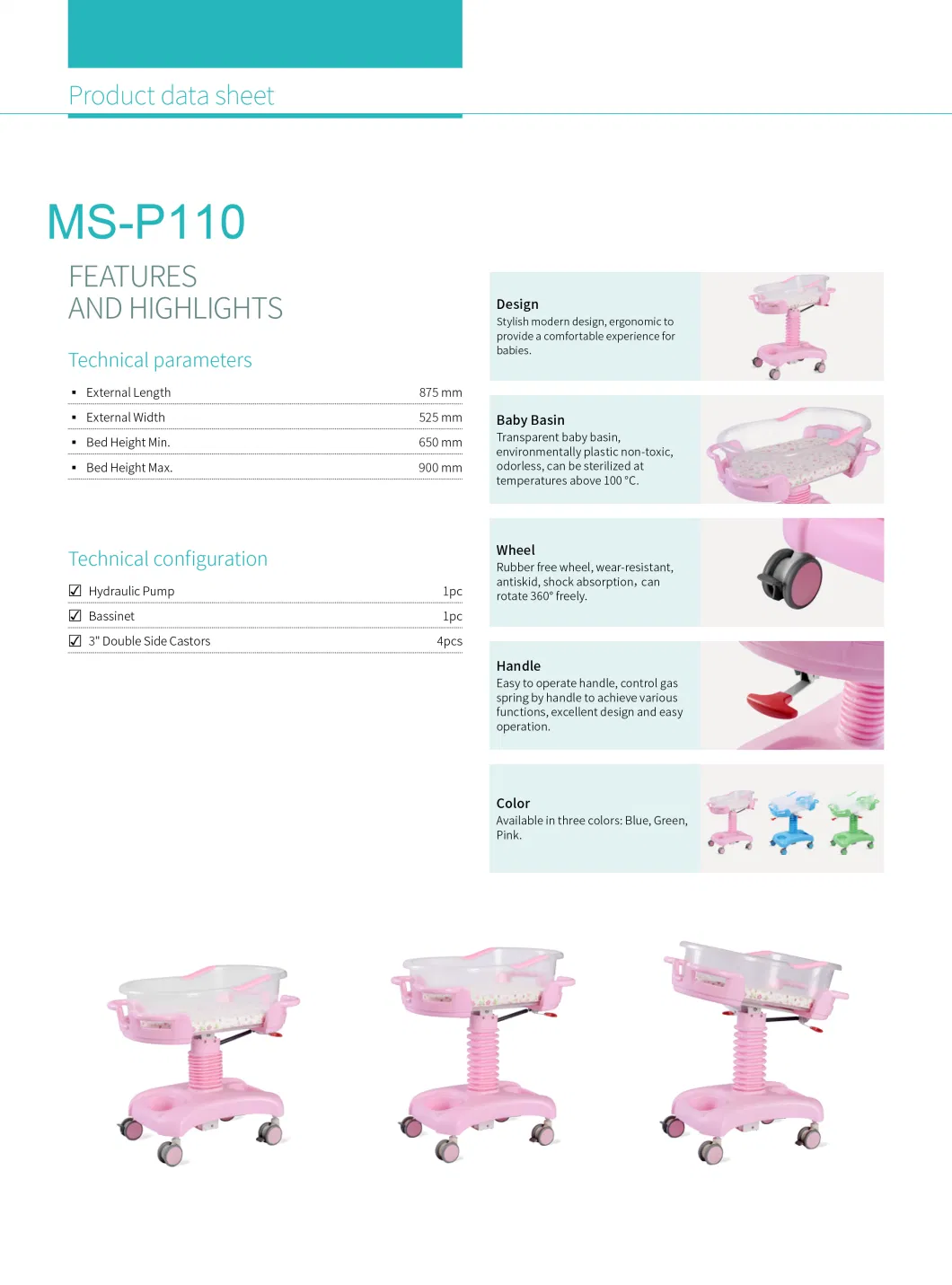 Ms-P110 Hospital Crib Baby Pediatric Bed