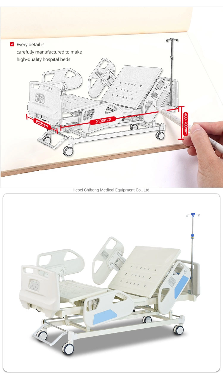 Hot Sale Electric 5 Function ICU PP Guardrail Luxury Mute Castor Medical Furniture Electric Hospital Bed