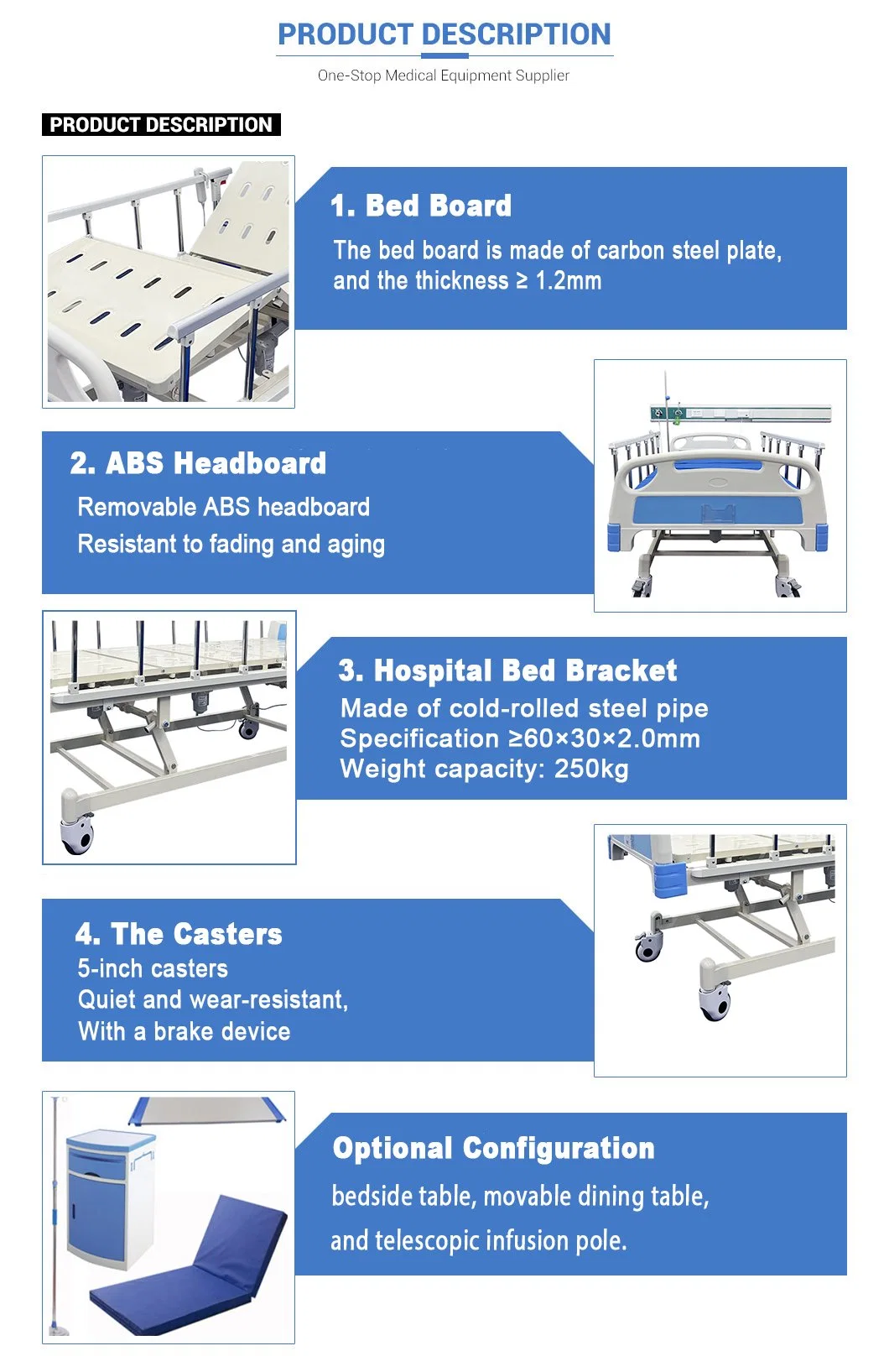 Factory Electric 3 Function Manufacturer Adjustable Medical Folding with Mattress Bed Hospital