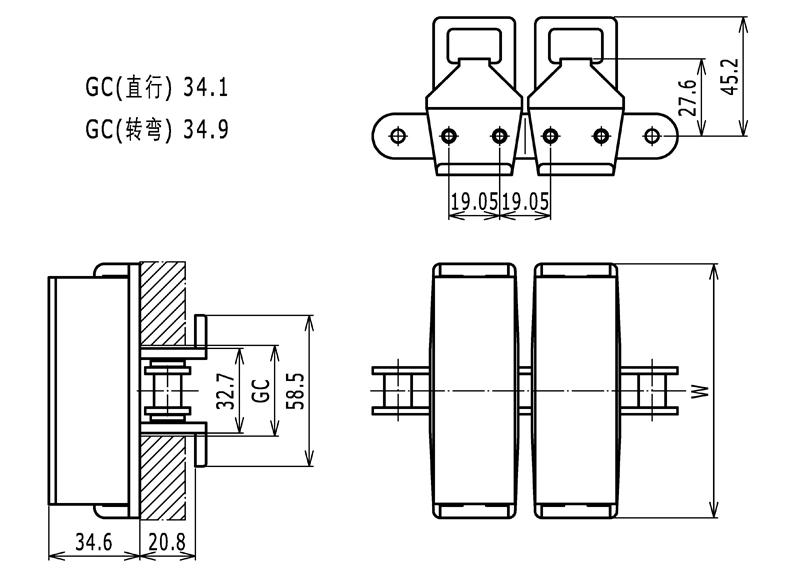 1873TAB GD Gripper Chains (Radius) , Table Top Chains