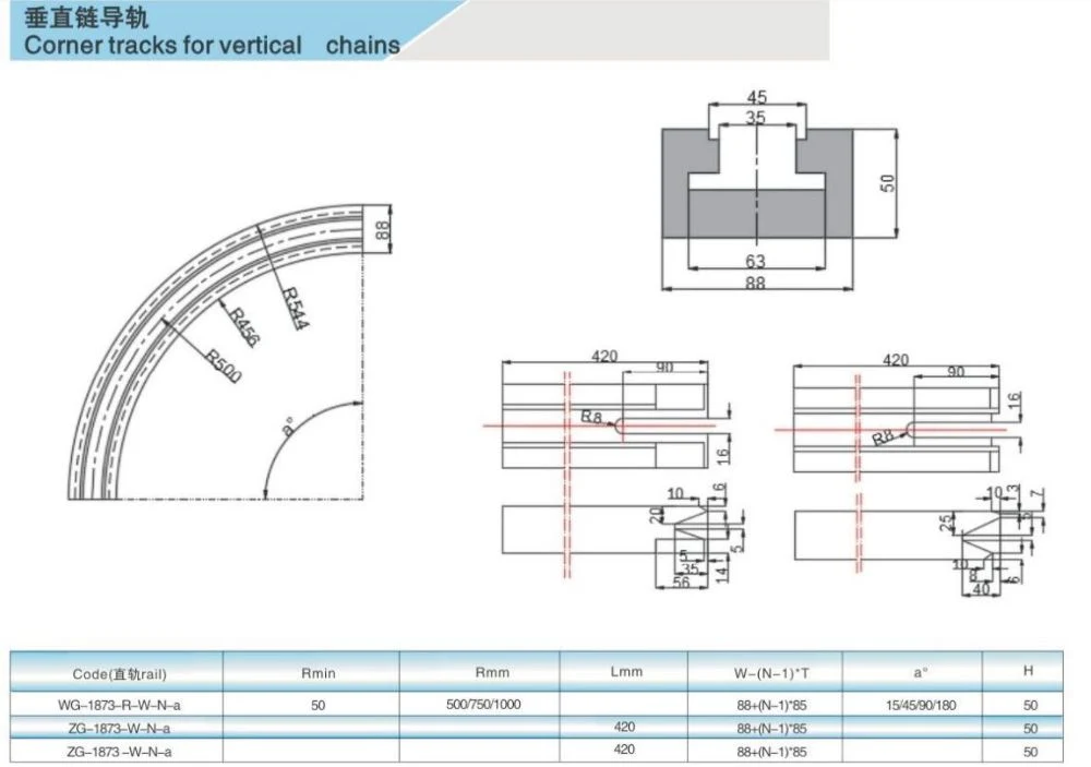 882tab PE Plastic Chain Corner Tracks Straight Running Tracks