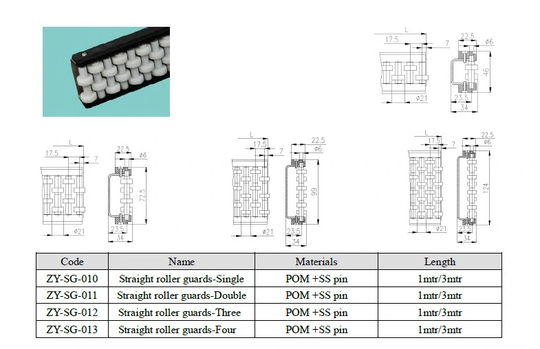 Six Rollers Side Guide Rails for Bottle Conveyor Lines