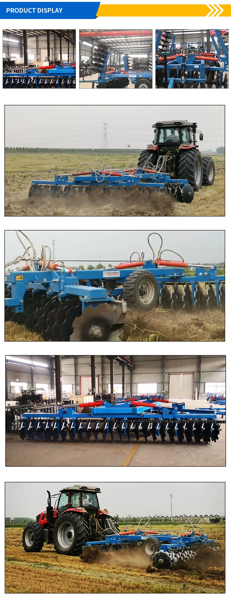 Heavy Duty Disc Harrow Farming Deep Tilling Back Mounted Big 130HP 120HP Tractor Breaking and Impervious Soil Surface