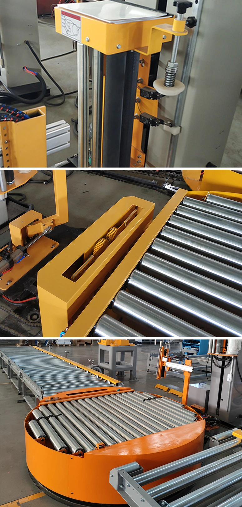 Fully Automatic Inline Stretch Film Pallet Wrapping Machine with Conveyor Turntable System