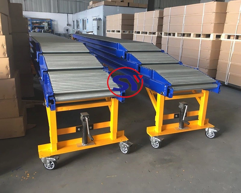 Truck Loading Unloading PVC/Plastic Extensible Roller Conveyor Telescopic for Carton Box