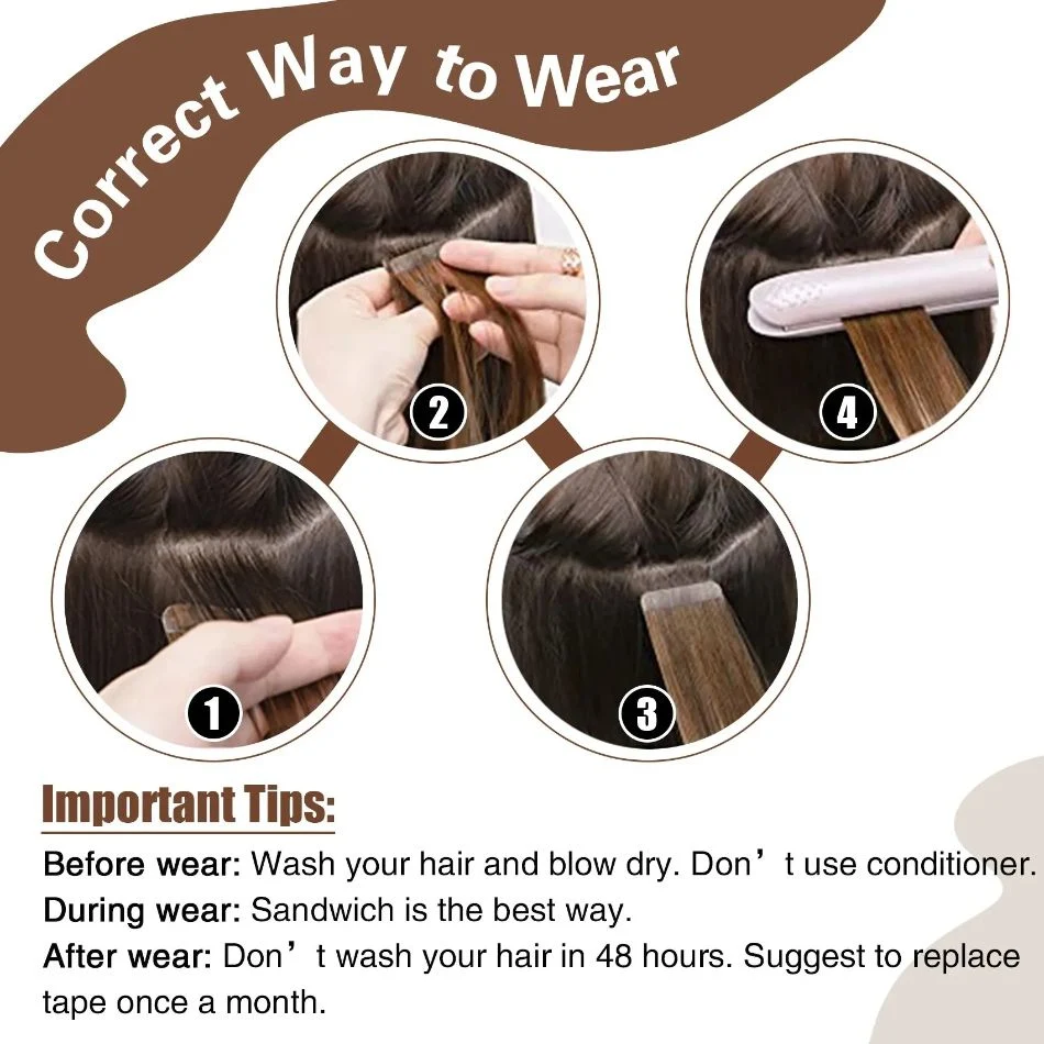 18 to 20 Inches Tape in Human Hair Extensions Chocolate Brown Caramel Brown Piano 100% Remy Human Hair Extensions Soft Thick to End 50g/Pack 20PCS Seamless