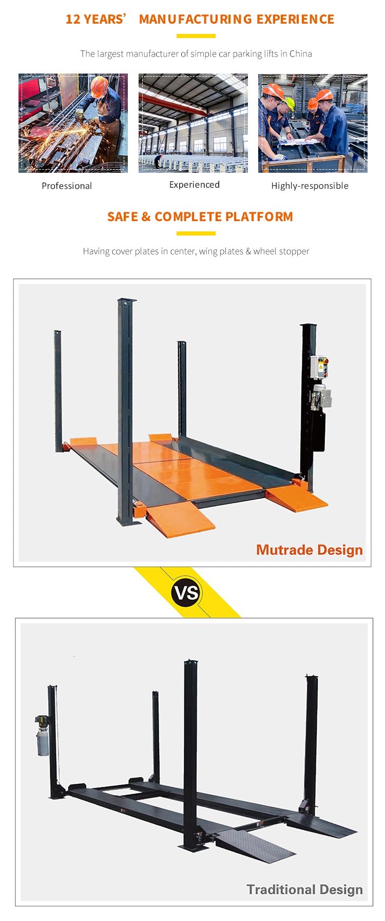 2 Levels Mechanical Car Lift for Parking and Repairing