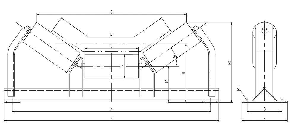 Zhong Ang Brand Mine Belt Conveyor Frame Bearing Steel Roller/Power Plant Belt Conveyor Steel Roller Frame/Underground Conveyor System Accessories