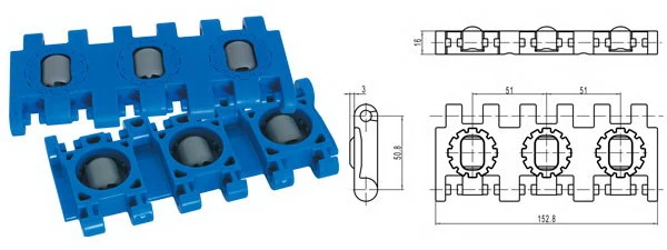 Rtb Roller Top Plastic Modular Conveyor Belt, Pitch Belt