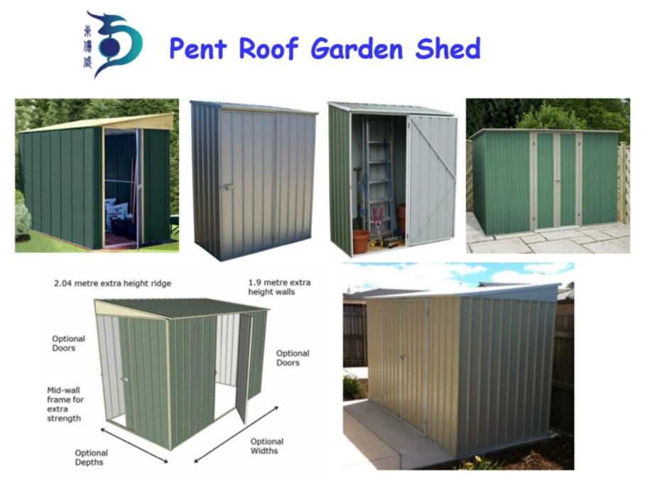 Easy Assembling Steel Panel Garden Shed Tool Kit Storage House with Flat Pent Roof and Double Sliding Doors RDS2618-G2