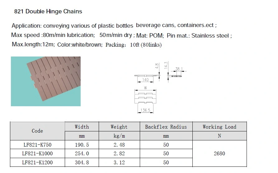 Straight Running Double Hinge Conveyor Chains