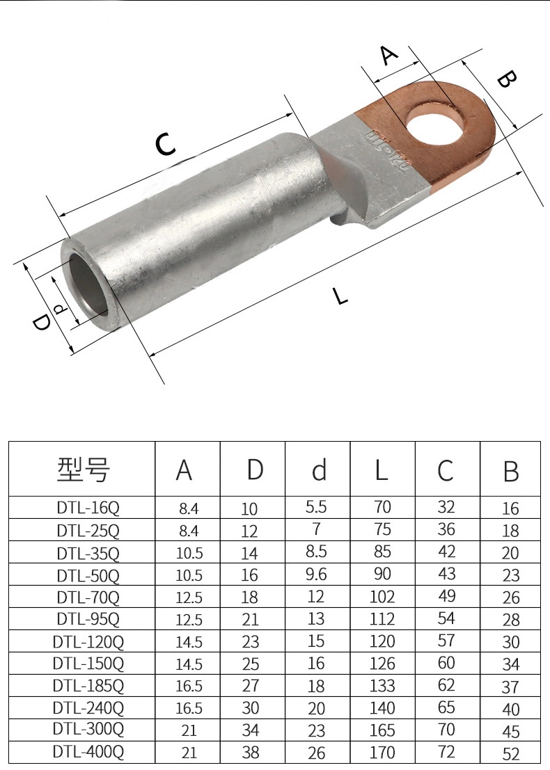 Dl7 Aluminium Cable Lug Electric Connecting Terminals