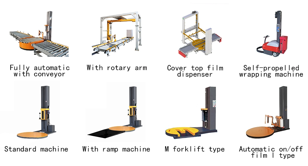 Fully Automatic Inline Stretch Film Pallet Wrapping Machine with Conveyor Turntable System