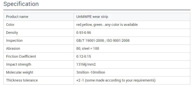 High Density Anti-UV Resistant UHMW Polyethylene Conveyor Wear Strips