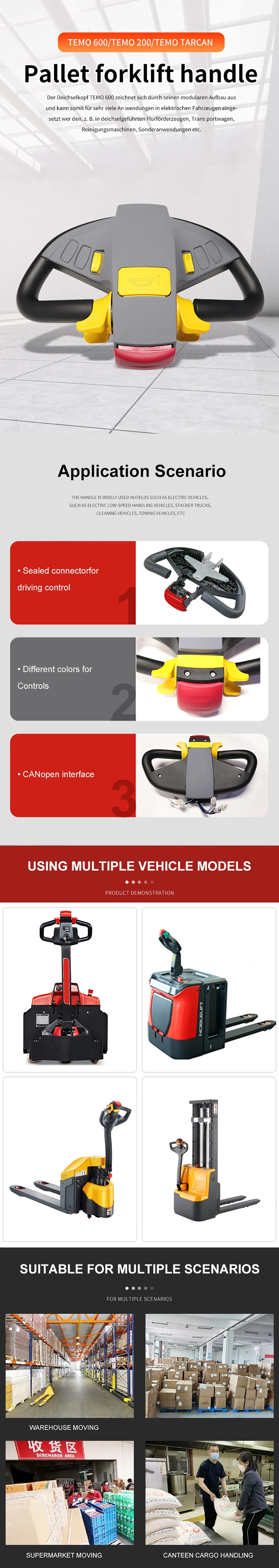 Tiller Head with Control Elements for Travel, Horn, Crawl Speed and Two Auxiliary Functions Support Can Communication LCD Display Temo200&Temo600