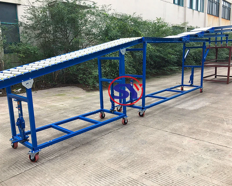 Truck Loading Unloading PVC/Plastic Extensible Roller Conveyor Telescopic for Carton Box