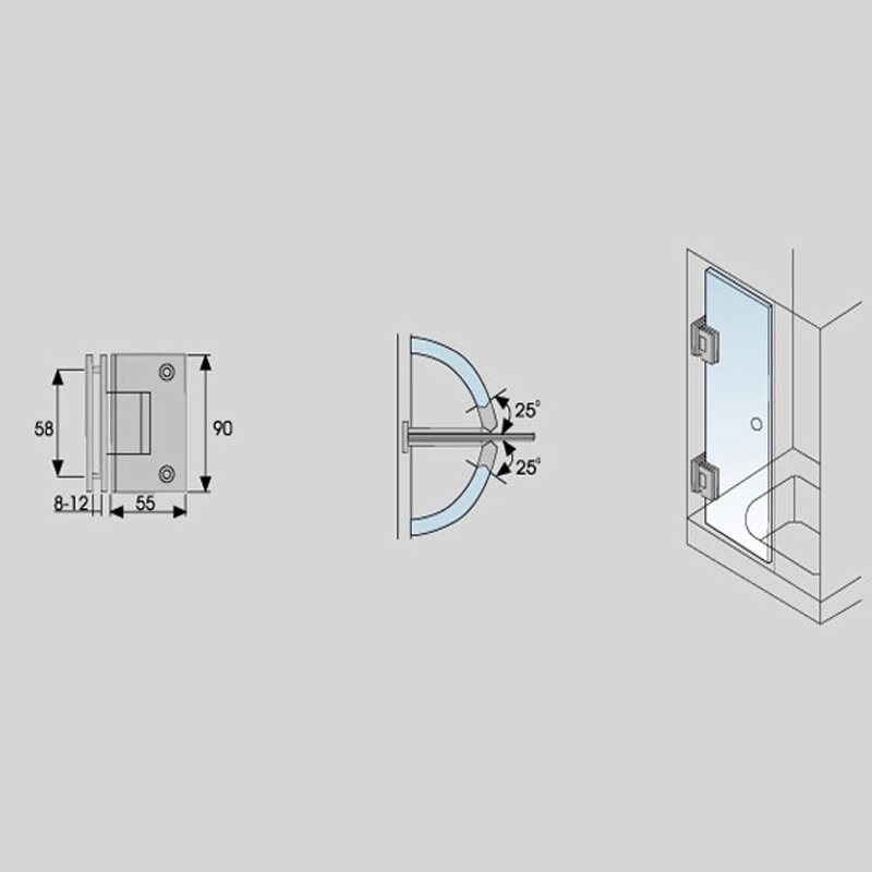 Straight Edge 90degrees Double Opening Bathroom Glass Clamp Shower Hinge