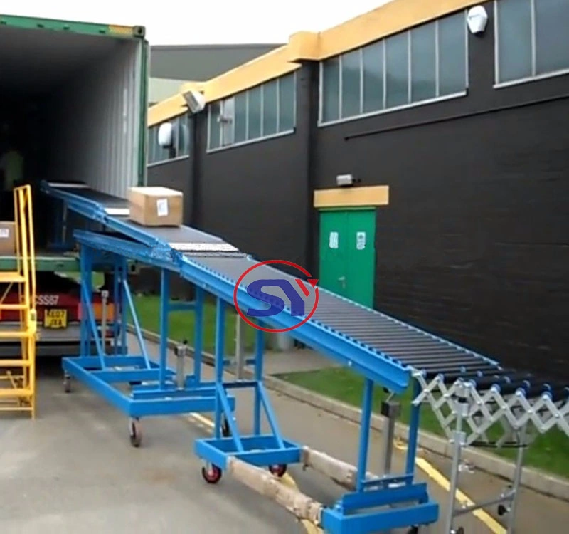 Truck Loading Unloading PVC/Plastic Extensible Roller Conveyor Telescopic for Carton Box