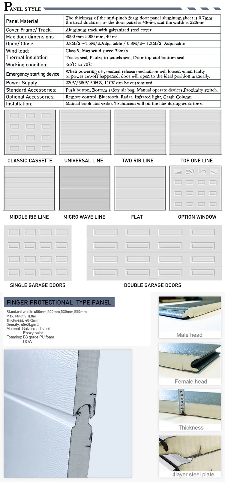 Galvanized Steel Traditional Raised Panel Four Rib Lines Garage Door Insulated Garage Door 10X12