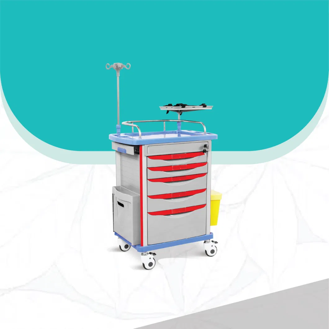 Multi-Function Medical Emergency Trolley Cart with ABS Table Surface