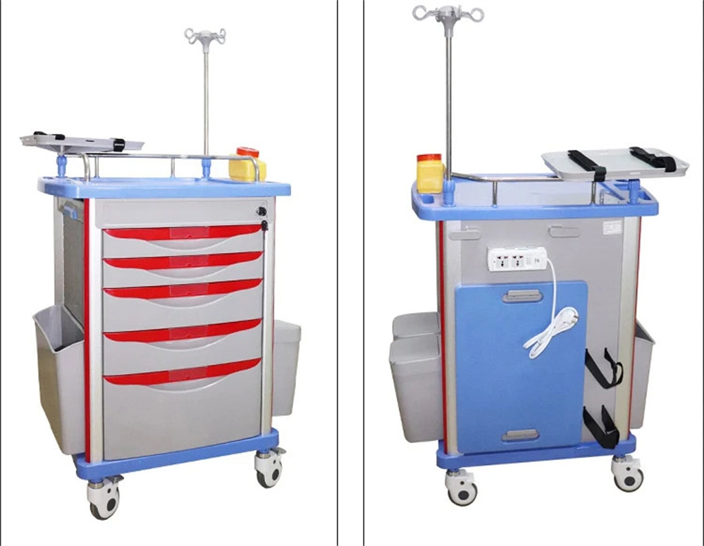 Multi-Function Medical Emergency Trolley Cart with ABS Table Surface