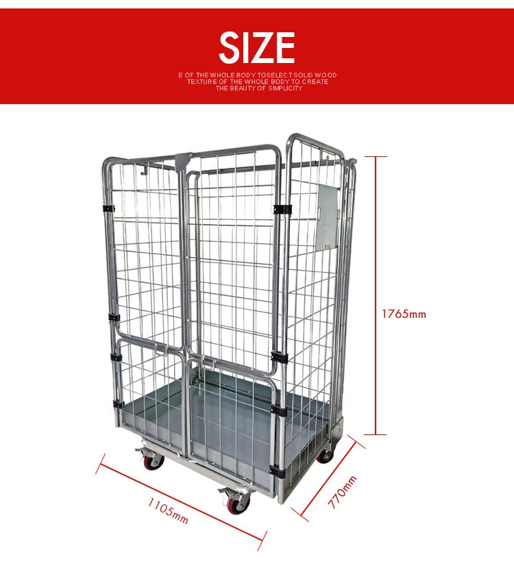 Double Door Roll Containers Nestable Steel Stillage Galvanized Surface for Supermarkets