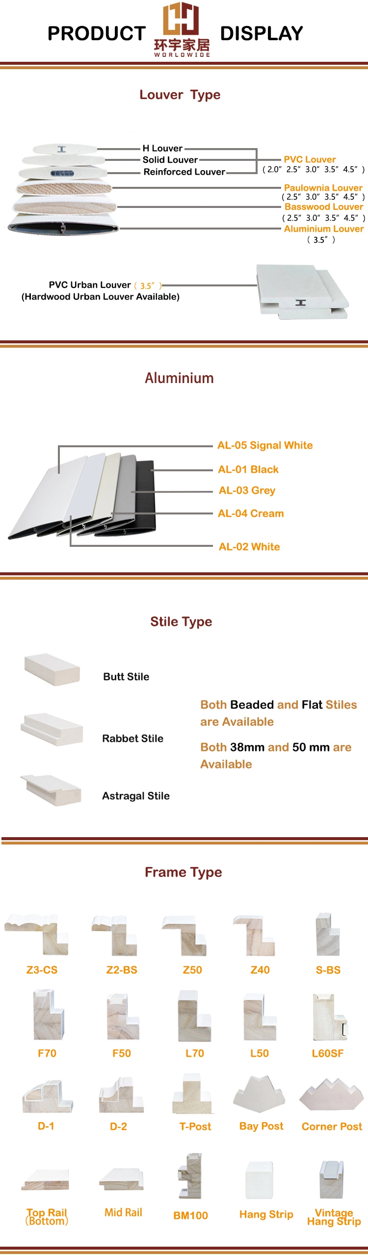 Various Types of Shutters PVC Aluminum Tube Component