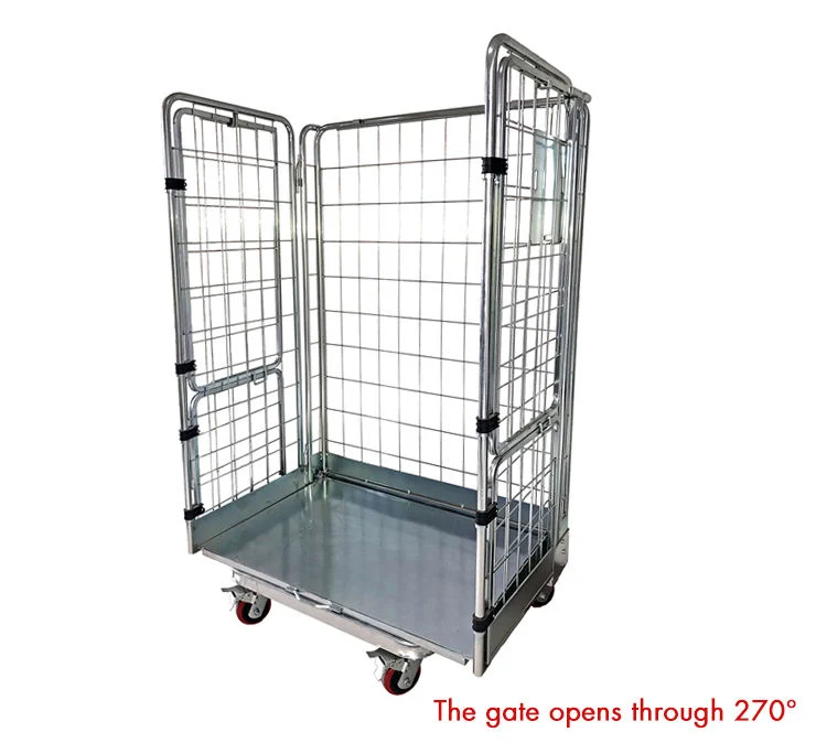 Double Door Roll Containers Nestable Steel Stillage Galvanized Surface for Supermarkets