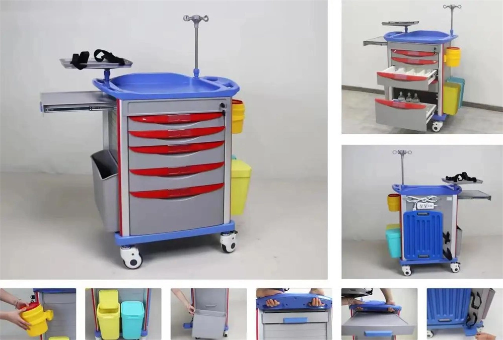 Multi-Function Medical Emergency Trolley Cart with ABS Table Surface