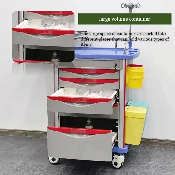 Multi-Function Medical Emergency Trolley Cart with ABS Table Surface