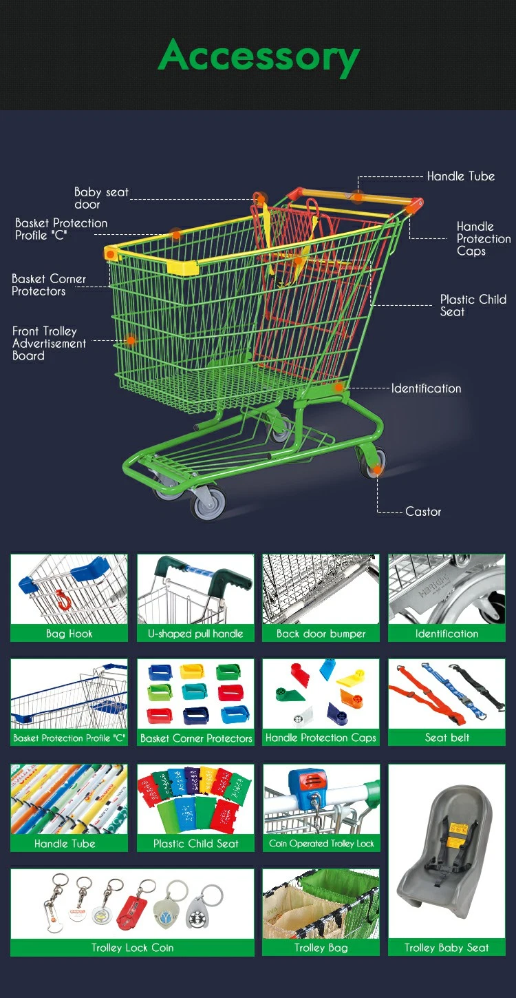 Supermarket Shopping Trolley Cart Metal Surface with Customized Logo