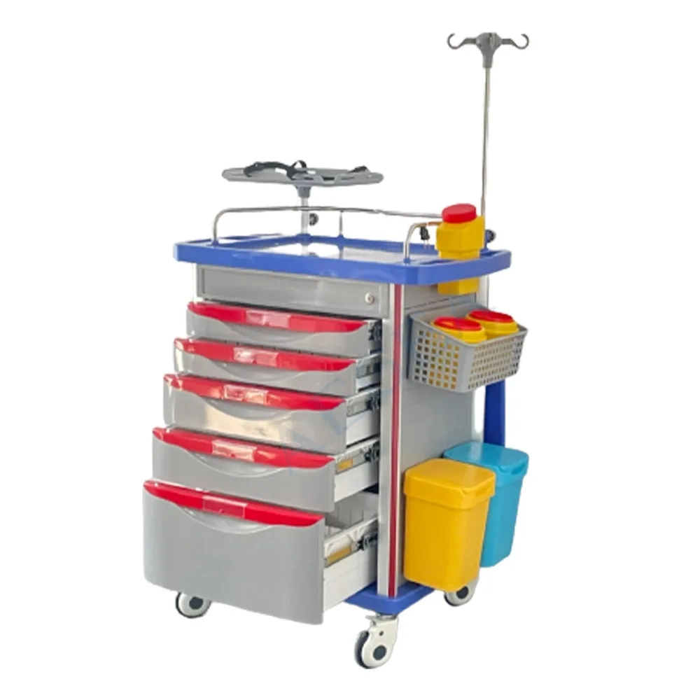 Multi-Function Medical Emergency Trolley Cart with ABS Table Surface