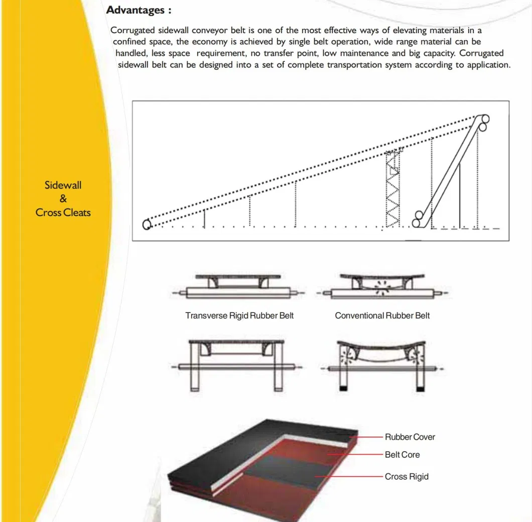 Ep Nn Cc Textile Ply Conveyor Belt Rough Top Steel Cord Conveyor Belt Chevron Conveyor Belt Pipe Conveyor Belt PVC Pvg Solid Woven Corrugated Sidewall Belt