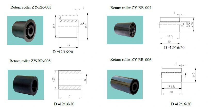 Plastic Return Rollers PA6 Materials Black/Green Color