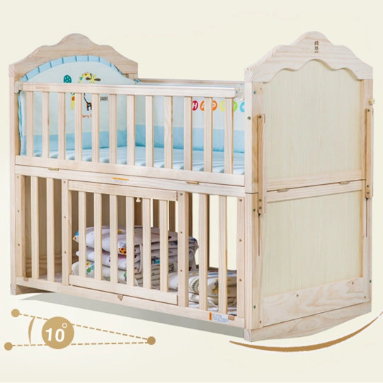 No Painted Hot Selling Bedroom Nursery Furniture Sets Solid Wooden Baby Crib Bed Sleeping Swing Cot