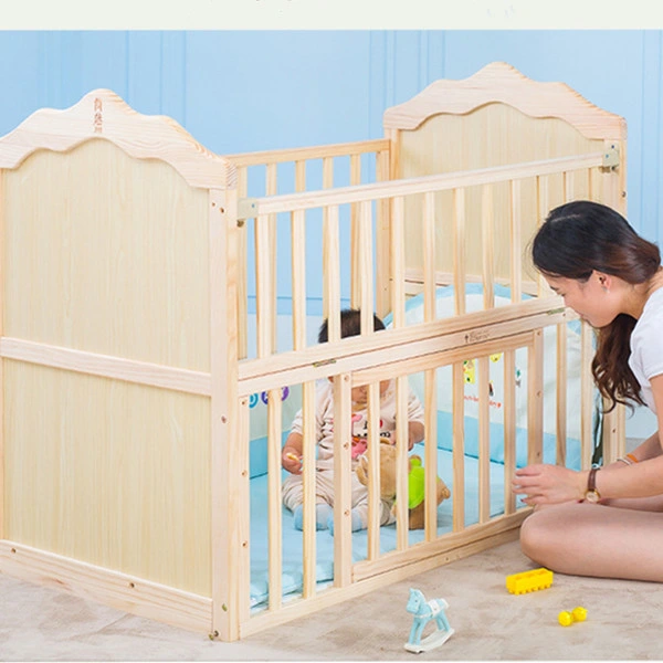 No Painted Hot Selling Bedroom Nursery Furniture Sets Solid Wooden Baby Crib Bed Sleeping Swing Cot