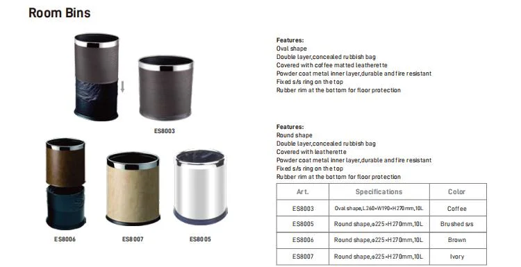 Single Layer Stainless Steel Hotel Waste Bin with Leatherette Covered