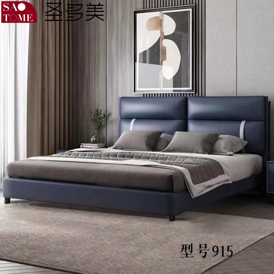 Modern Bedroom Furniture Dark Blue with off-White Tech Fabric Double Bed