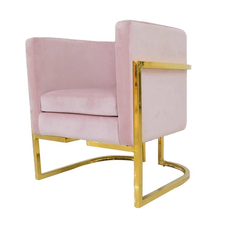 Wholesale Home Furniture Classical Velvet Single Mini Sofa Gold Chrome Metal Frame Restaurant Bedroom Chair