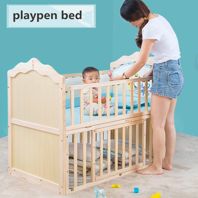 No Painted Hot Selling Bedroom Nursery Furniture Sets Solid Wooden Baby Crib Bed Sleeping Swing Cot