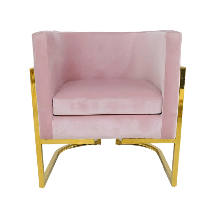 Wholesale Home Furniture Classical Velvet Single Mini Sofa Gold Chrome Metal Frame Restaurant Bedroom Chair